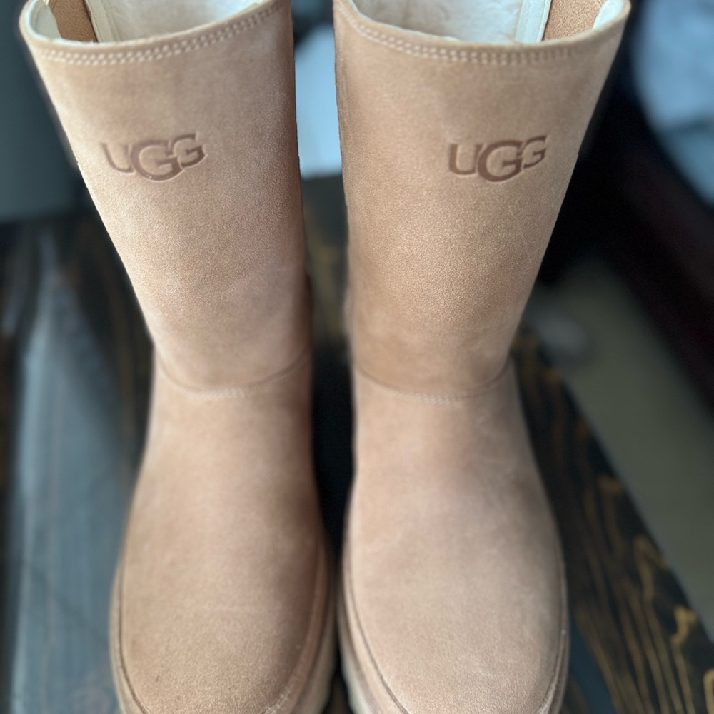 UGG chestnut Suede platform Boots.